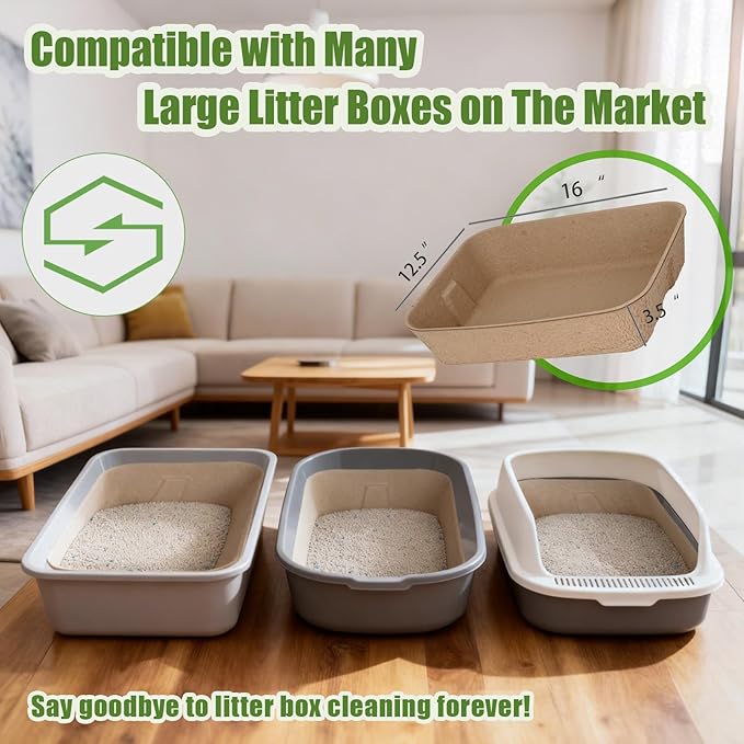 Disposable Litter Boxes for Cats Large: 6-Pack Leak-Proof Sustainable for Indoor/Travel Use Standalone or as Liner (6 Packs)