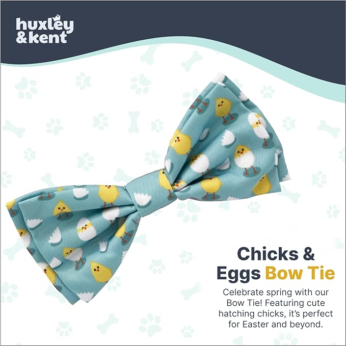 Huxley & Kent Pet Bow Tie for Dogs & Cats - Spring Easter Adjustable Hook & Loop Collar Accessory - Cute & Comfortable for Holidays & Celebrations - Chicks & Eggs, Large