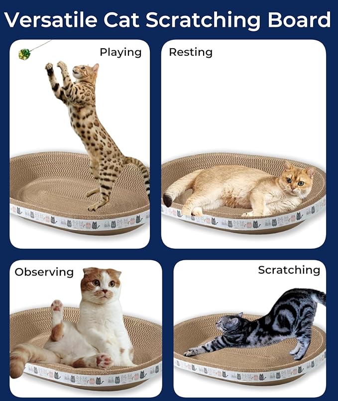 4 Pack Extra Large Cat Scratcher Cardboard, Oval Cat Scratcher Bed Cat Scratch Bowl, Scratching Lounge Couch Round Shaped Cat Scratch Board Nest for Indoor Cats Furniture Protector