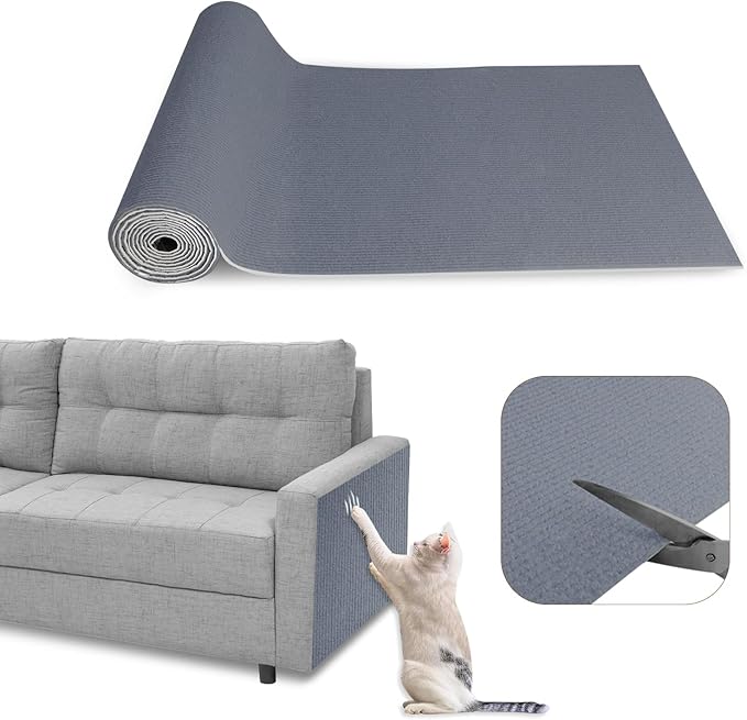 Eunice Cat Scratching Mat, Self-Adhesive Cat Scratch Carpet, Trimmable Replacement Carpet Pad for Tree Wall Cat Scratching Post DIY Couch Protector (Light Gray, 78.7"x15.8")