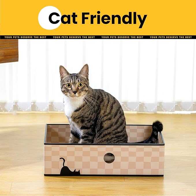 Conlun Cat Scratcher Box with 3-Layer Corrugated Board, Heavy-Duty Double-Sided Cardboard Cat Bed, Interactive Hole Design, Checkered, Large