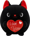 Cat Plush Black Cat Stuffed Animal Toy Holding Heart with I Love You, Valentine Plush with Red Heart for Mother's Day, Girlfriend Valentine Party Favor(Black, 10 Inch)