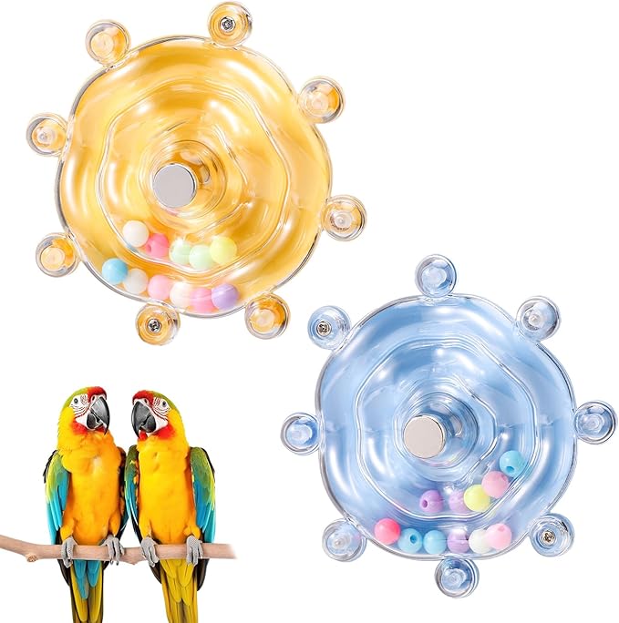 Lyreh 2pcs Bird Toys for Parakeets, Colorful Parrot Toys Spinner Wheel, Fun Interactive Spinning Rattle, Cockatiel Conure Small Bird Cage Accessories for Chewing Exercise Rotate Entertainment