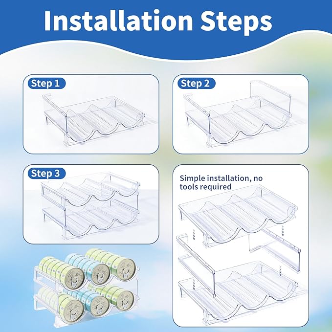 Cat Can Storage Organizer for Pantry, High Clear Acrylic Dog Canned Food Storage Rack 2 Tier Stackable Shelf for Pet Cans Dispenser with Can Cover Lid and Spoon
