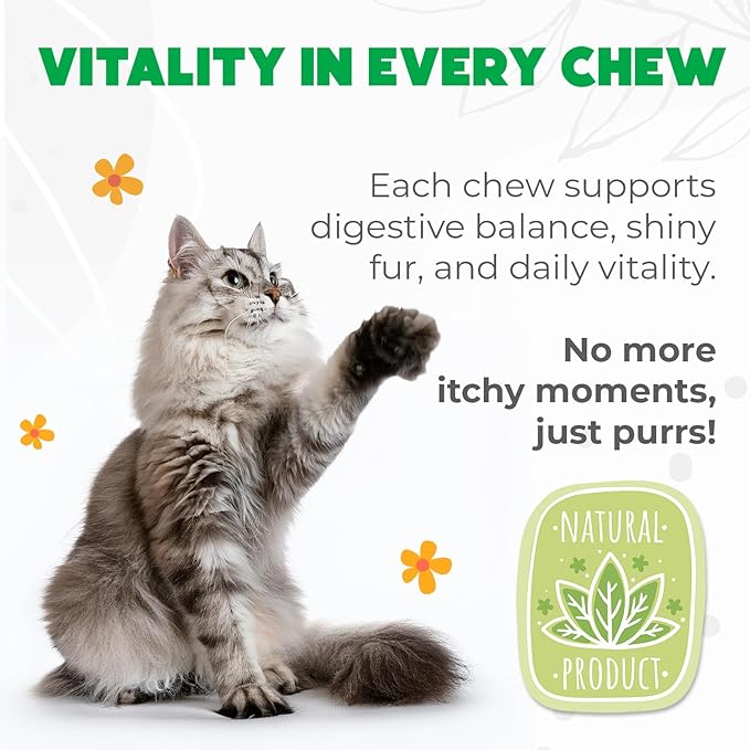 Probiotics for Cats Chews 500PCs - Digestive, Gut Health & Diarrhea Support - Probiotic Chews for Feline - Crunchy & Creamy with Cat Probiotics, Enzymes & Natural Ingredients - Salmon