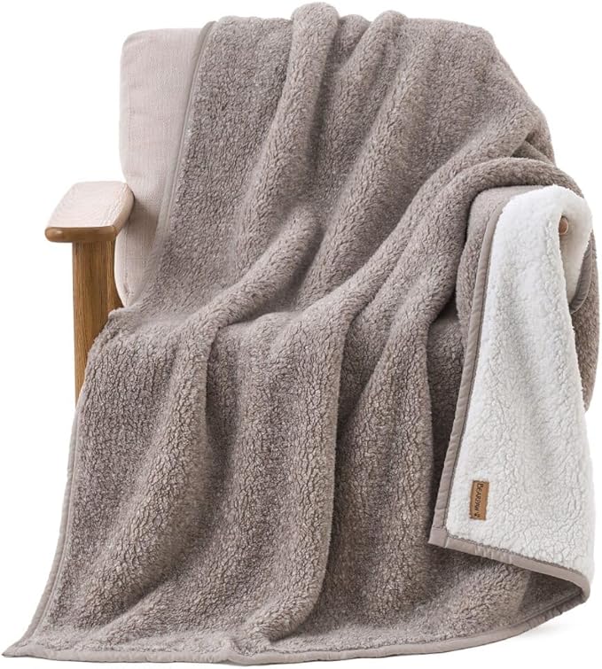 BEARPAW Sherpa Throw Blanket - Ultra Soft Plush Warm Reversible Fluffy Blanket for Bed Couch Sofa & Living Room Decor, House Decor, Room Decor Gifts for Women - 50"x70", Gray (Valley) (Brown)