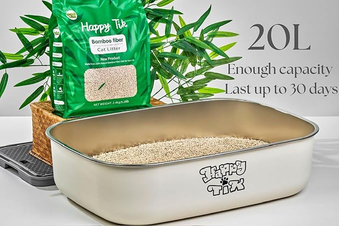 Stainless Steel Cat Litter Box with Scoop - 23.6'' x 17'' x 7'' Non-Stick Large Metal Indoor Litter Pan, Non-Slip, Rust Proof & Easy to Clean, Pet Toilet for Cats & Other Small Animals