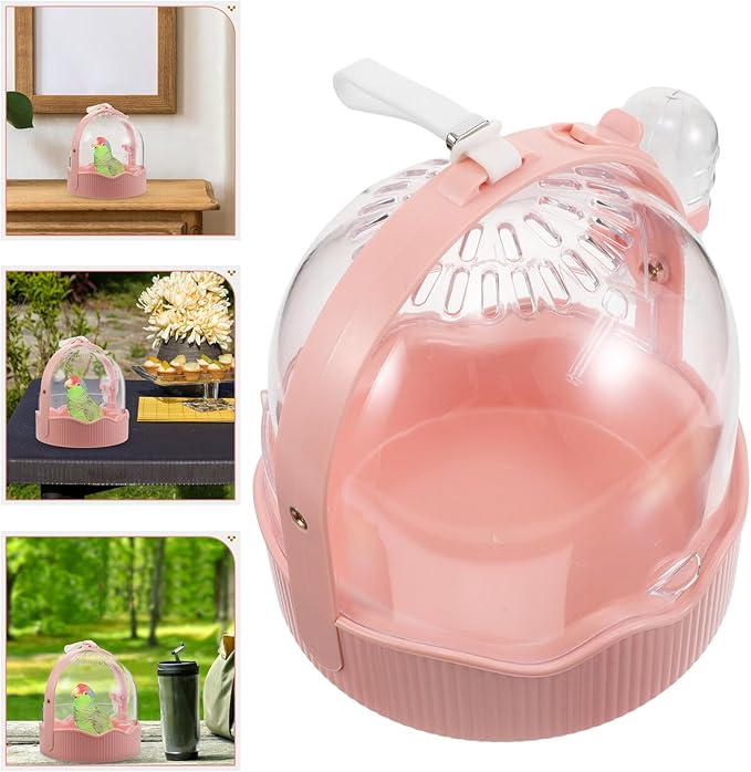 Portable Parrot Travel Cage Lightweight Outdoor Bird Carrier with Large Ventilated Space for Small Birds Parakeets, Pink Parrot Takeaway Carrier for Travel and Outdoor Use