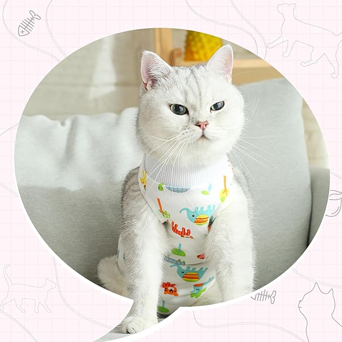 Coppthinktu 2 PCS Cat Recovery Suit Female Cat Onesie for Cats After Surgery Spay Abdominal Wounds, Kitten Recovery Suit Female Breathable E-Collar Alternative Kitten Onesie Anti Licking Large