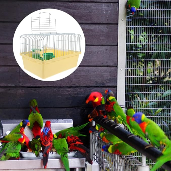 Toddmomy Portable Bird Cage with Waterer Food Box and Perch Lightweight Spacious Travel Bird Carrier for Parakeets Lovebirds 9.25X6.49X6.37 Inch
