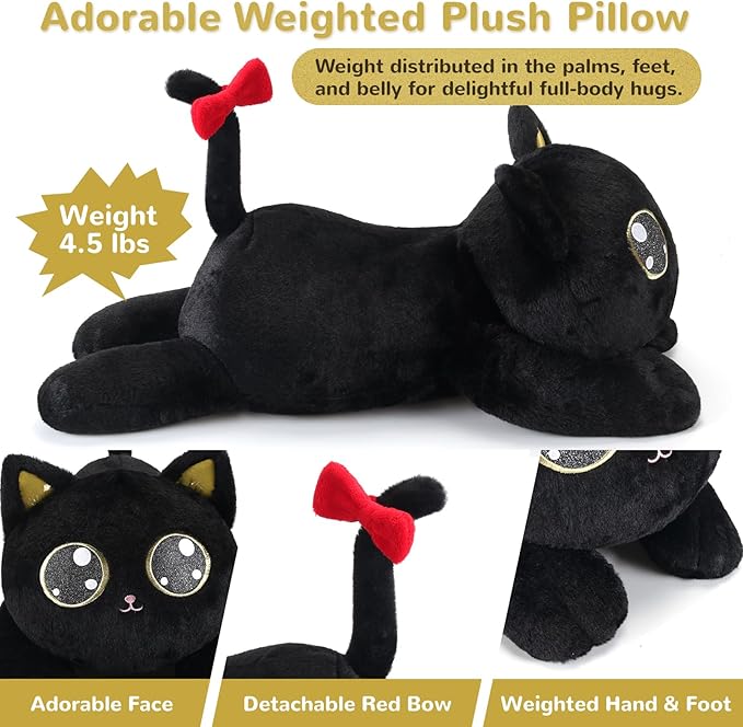 meowtastic Black Cat Weighted Stuffed Animals - 22 Inch 4.5 Pounds Weighted Plush Cat Stuffed Animal - Big Kitten Toys Pillow - Cute Plush Toys Gifts for Kids & Adults (22" 4.5 lbs)