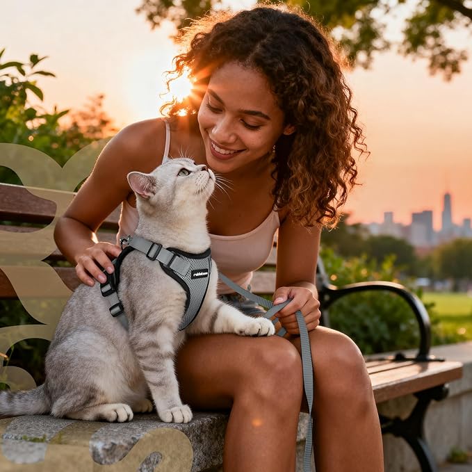 rabbitgoo Cat Harness and Leash for Walking, Escape Proof Soft Adjustable Vest Harnesses for Cats, Easy Control Breathable Reflective Strips Jacket, Grey, S