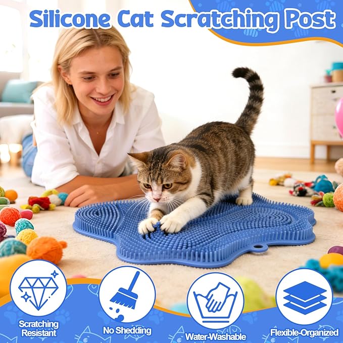 Mity rain Cat Scratching Post Silicone for Indoor Cats, Reusable Cat Scratcher with Suction Cups, Cat Scratch Pad for Beds, Furniture, Sofa Protect