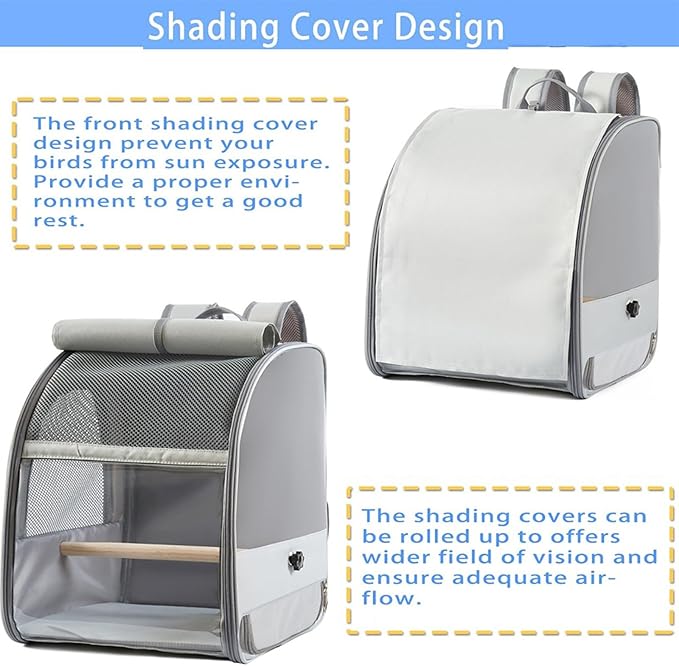 Portable Breathable Bird Backpacks Carriers with Removable Tray and Shade Cloth for Small Parrots Travel Cage Compacts Bird Cage Backpacks