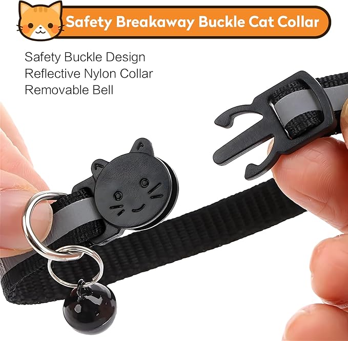 Airtag Cat Collar with Bell, Reflective Nylon Kitten Collar with Apple Air Tag Holder and Breakaway Safety Buckle for Puppy Girl Boy Cats, 3/8" in Width and Lightweight, Fluorescent