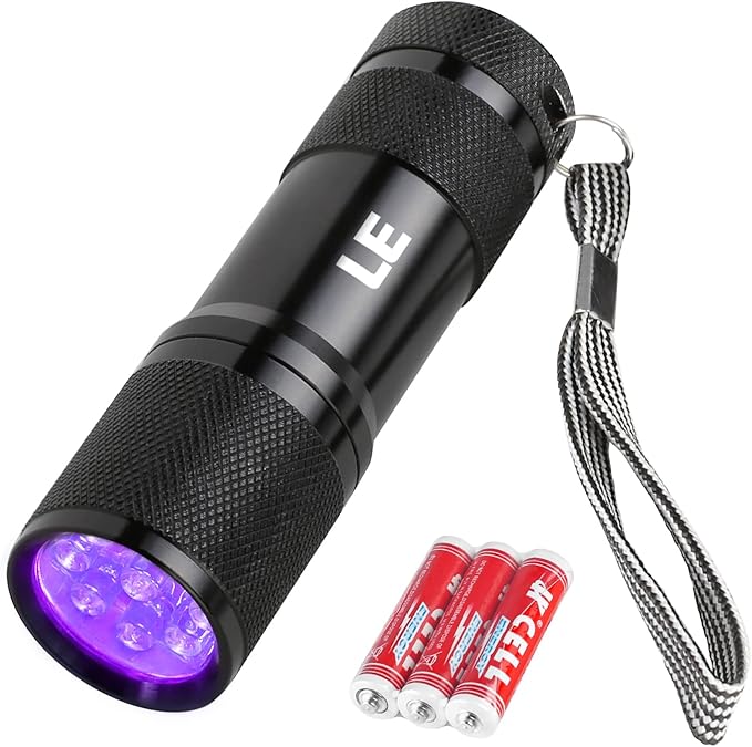Lighting EVER Black Light Flashlight, Small UV Lights 395nm, Portable Ultraviolet Light Detector for Invisible Ink Pens, Dog Cat Pet Urine Stain, AAA Batteries Included