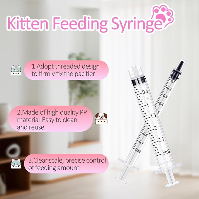 Puppy Bottles for Nursing,Puppys Bottles for Nursing Newborn Puppy,Syringe for Feeding Cat Bottle for Kittens,New Upgrade Kitten Silicone Newborn Supplies (Pink)