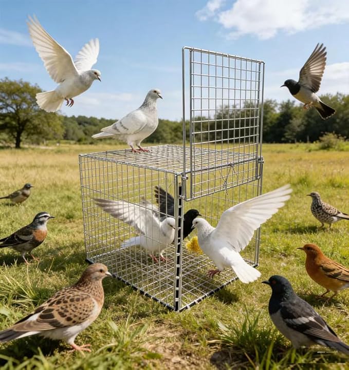 Pigeon Cage,One Way Entry Pigeon Trap, Portable and Easy to Assemble Outdoor Bird Cage with Escape Proof Design Spacious Bird Cage Pigeon Cage Suitable for Parrots