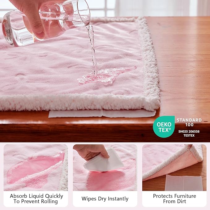 Qeils Pet Blankets for Cats - Waterproof Cat Blanket Washable - Sherpa Fleece Puppy Blanket, Soft Plush Reversible Throw Protector for Bed Couch Car Sofa, 40"X50", Pink Bows