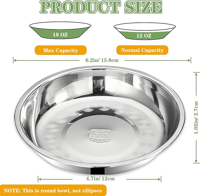 3Packs Cat-Bowls Cat Food Bowl - Thickened 6.2 Inch 304 Stainless Steel Cats Feed Bowl for Indoor Cats Shallow and Wide Whisker Fatigue Relief Pet Feeding Plates for Kitten Puppy Small Dog