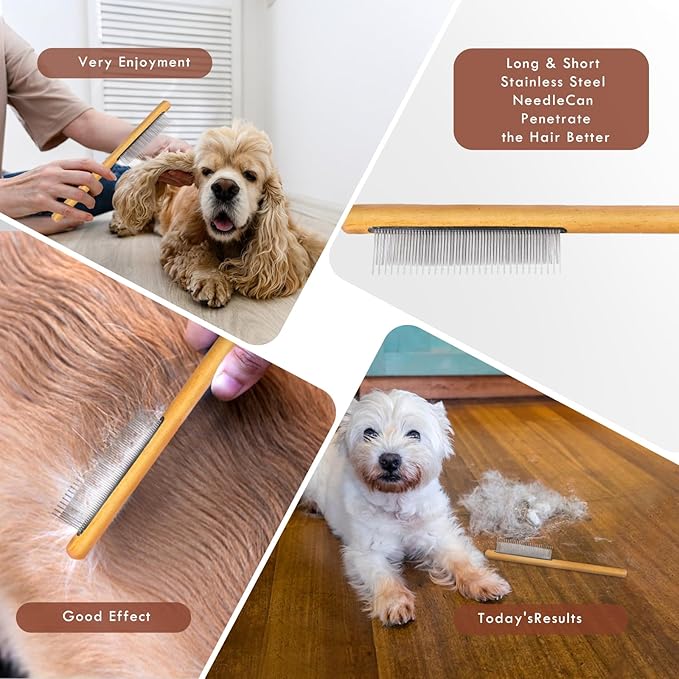 Slicker Brush for Dogs, Large Long Pin Dog Grooming Brush for Doodles Goldendoodles Poodles Labradoodle Bernedoodles, 3 Pcs Wooden Handle for Mats Tangles - Wood