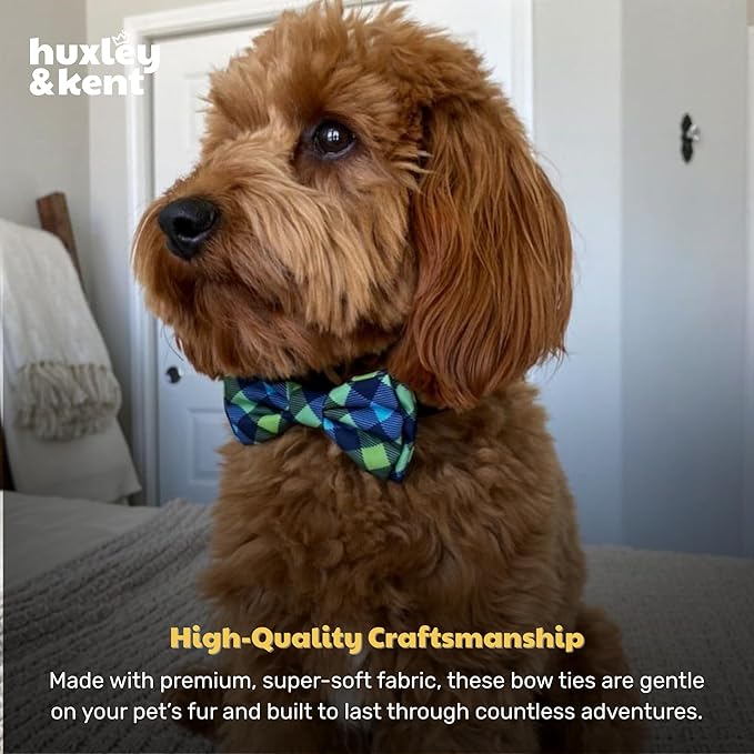 Huxley & Kent Pet Bow Tie for Dogs & Cats - Adjustable Hook & Loop Collar Accessory - Cute & Comfortable for Holidays & Celebrations - Navy Check, Large