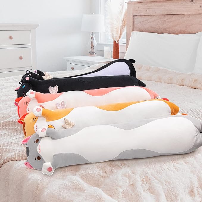 Mewaii Long Cat Plush 5 Sizes, 120% Extra Filling Giant Plushness Kids Body Pillow, Kawaii Cute Grey Cat Stuffed Animals Plushies, Big Long Body Pillow Plush Gift for Girls 28”