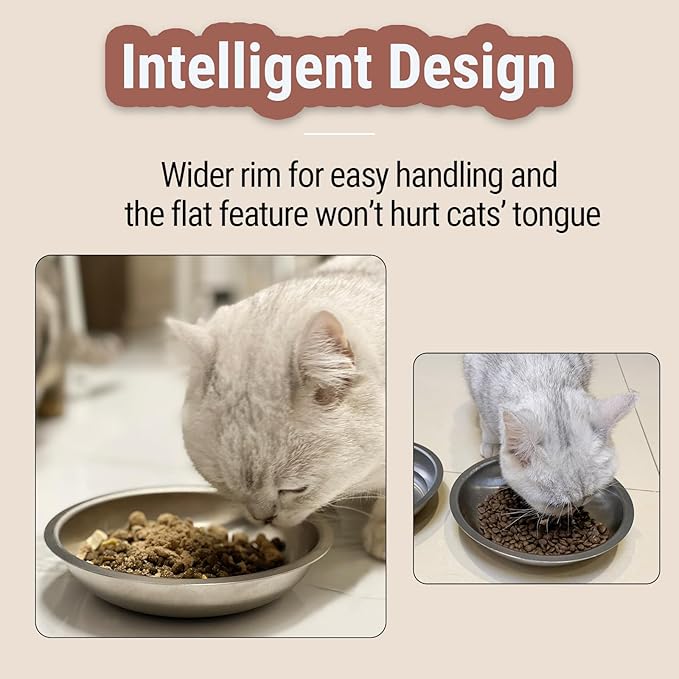 PEDAY 18/8 Stainless Steel Cat Bowls, Whisker Friendly, Human Grade, Dishwasher Safe, Easy to Clean, Pack of 2, Each Holds 2.3 Cup