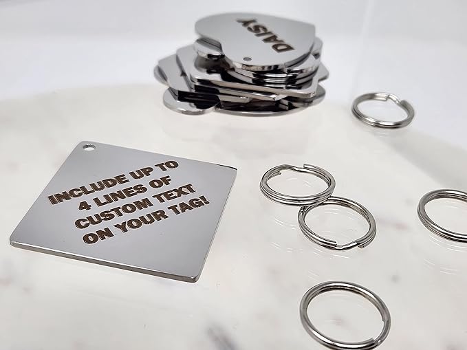 Dr. Fremont's Stainless Steel Pet ID Tags Engraved and Personalized for Dogs and Cats on Both Sides in Bone, Heart, Circle Round, Hexagon, and Diamond