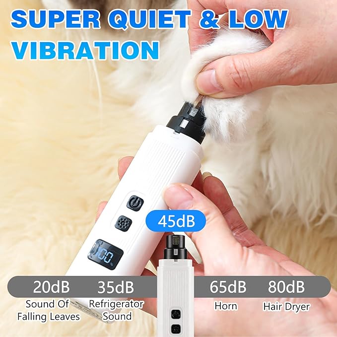 Cat Nail, Safe Cut Cat Nail Trimmer, Dog Nail Grinder, Two Adjustable with 360° Grinding Settings, Powerful Enough Low-Vibration Ultra-Quiet Under 40db for All Cats & Dogs