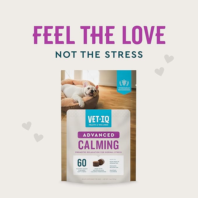 VetIQ Advanced Calming Support Supplement for Dogs, Dog Calming Chews - Anxiety Relief Treats Stress and Promote Relaxation, Made in The USA, 60 Count