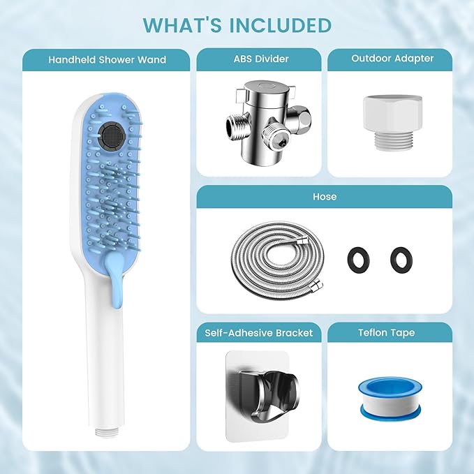 4 Mode Dog Shower Attachment, High Pressure Handheld Sprayer with ON/OFF Switch, 78 Inches Stainless Steel Hose, Diverter, Adhesive Holder, for Indoor/Outdoor Dog Bathing and Cleaning