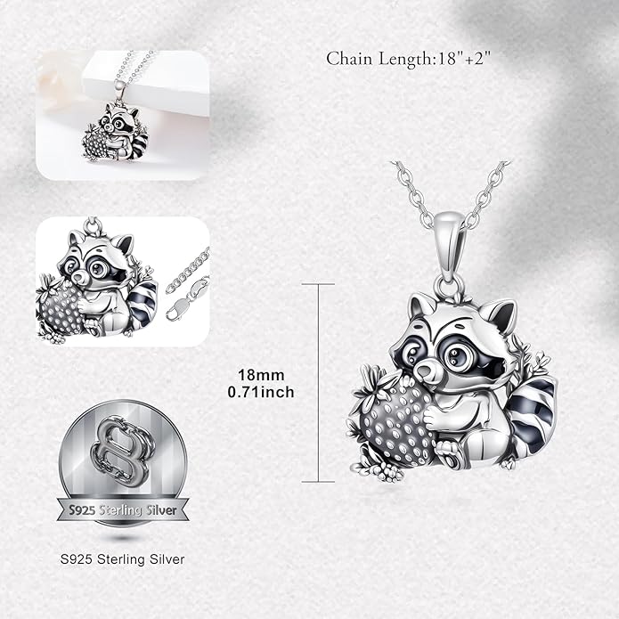 Guinea Pig/Raccoon/Butterfly/Panda/Hummingbird/Giraffe/Rabbit Necklace 925 Sterling Silver Animal Pendant Jewelry Gift for Women Mom