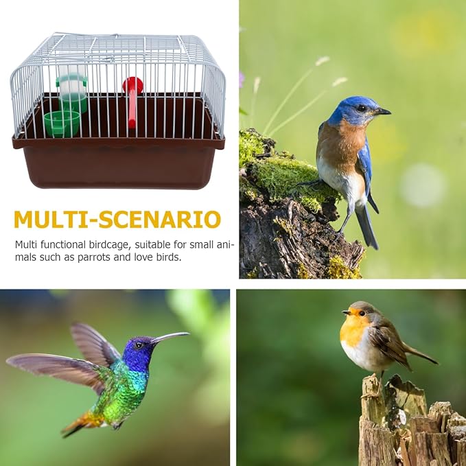 Toddmomy Portable Bird Cage with Perch Food Box and Water Dispenser Spacious Travel Carrier for Parakeet Finch Canary Small Birds 9.29X6.57X6.29 Inches