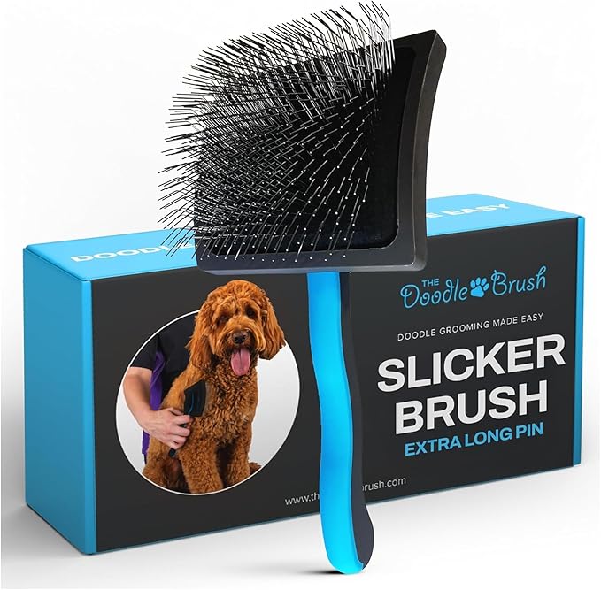 Slicker Brush for Dogs Detangler, Poodle Pin Dematting Dog Hair Brushes, Extra Long Pin Slicker for Goldendoodle, Cockapoo, Cavapoo, Tangle-Free Grooming Shiny Coat Pet Brushes
