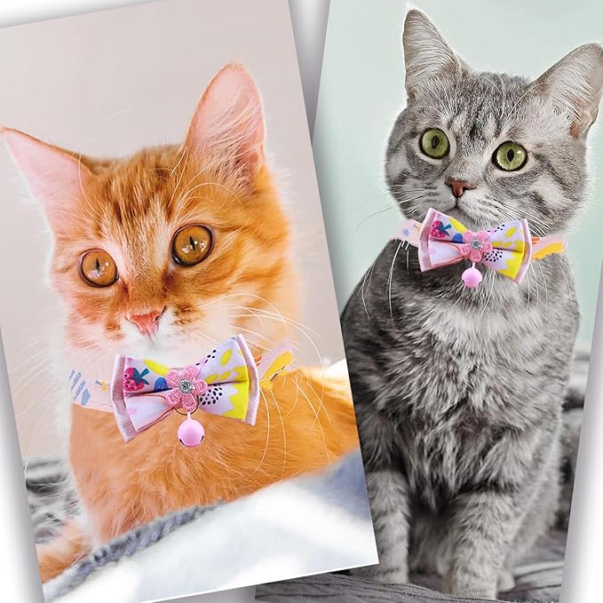 Cat Collar Breakaway, HYQHYX Floral Kitten Collar with Bell, Cute Cat Collar with Bow for Girl Boy Removable Bowtie