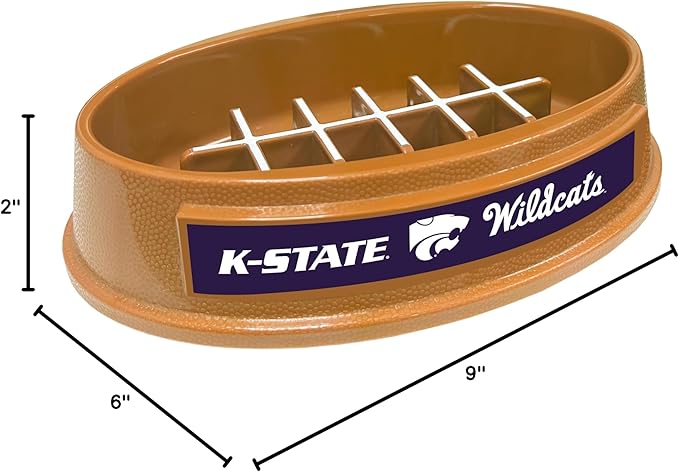 NCAA Super-Bowl - Kansas State Wildcats Slow Feeder Dog Bowl. Football Design Slow Feeding Cat Bowl for Healthy Digestion. Non-Slip Pet Bowl for Large & Small Dogs & Cats