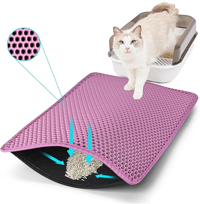 Cat Litter Mat, Kitty Litter Collector, Double Layered Honeycomb Design Waterproof, Anti Urine, Anti Slip, Easy to Clean, Limit Garbage (23"x14.5", Pink)