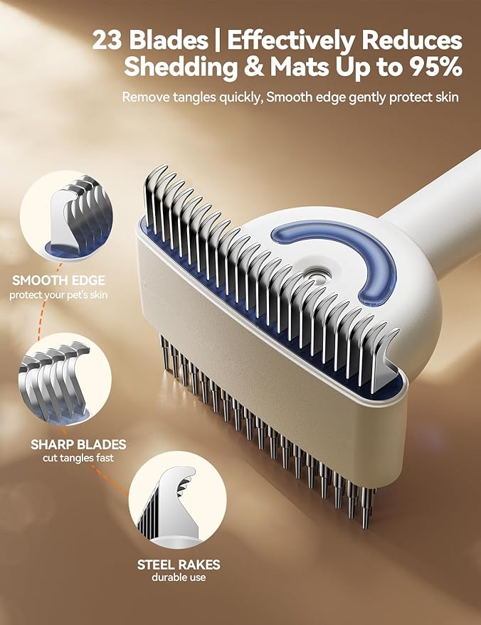 Dog Brush for Shedding with Steam, Dog Brush for Long Haired Dogs and Cats, Dual-Sided Dematting and Deshedding, Safe Non-Deforming Steel Pins, for Medium-Thick Coats Prone to Tangles & Shedding