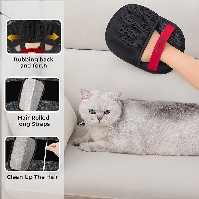 Pet Hair Removal Gloves - Electrostatic Pet Hair Gloves, Pet-Hair Remover Tool, Upgraded Pet-Hair Removal-Gloves for Cats & Dogs, Reusable 5-Finger Pets Hair-Remover-Gloves for Carpet Clothing Laundry