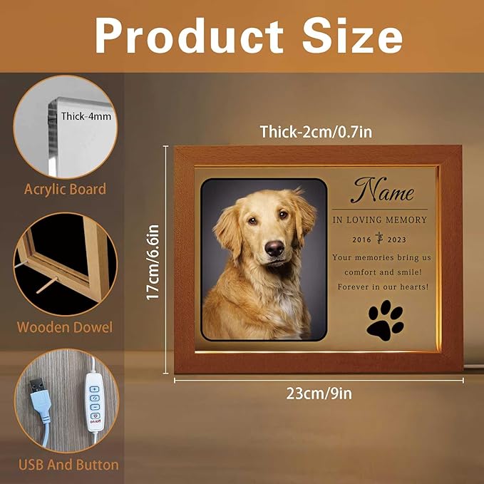Personalized Dog Memorial Gift Night Light Customized Light Up Picture Frame Acrylic Led Plaque Lamp Pet Sympathy Remembrance Gift(Dog Paw)