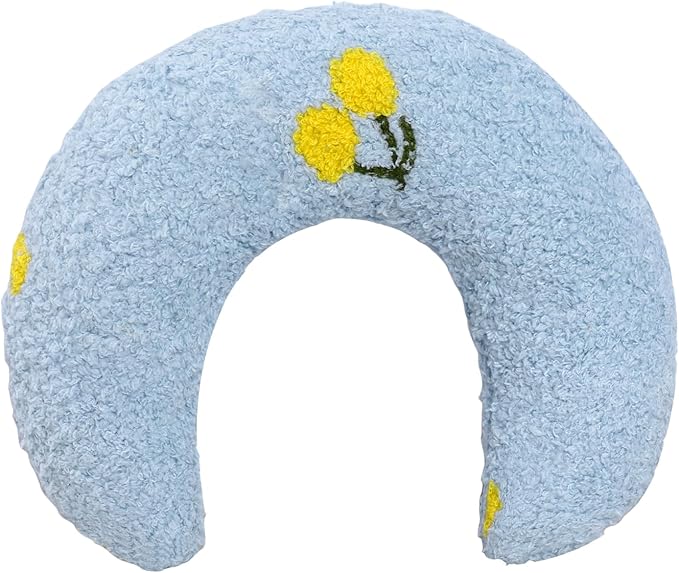 Lystaii Cat Calming Pillow for Indoor Pet Small Dog Calming Pillow Soft Fluffy Cat Bed Dog Neck Toy Half Donut Anxiety Relief Toy with Cute Embroidery Pattern (Light Blue, Cherry)