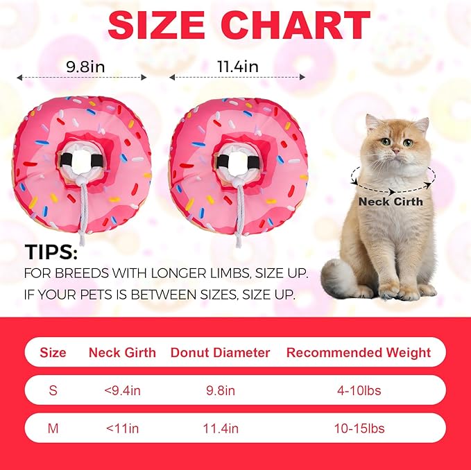 BINGPET Cat Cone Collars Soft,Cat Recovery E Collars After Surgery to Stop Licking,Waterproof Adjustable Elizabeth Neck Cones Cute Pet Donut Pillow for Cats Kitten Puppy Wound Healing After Surgery,M