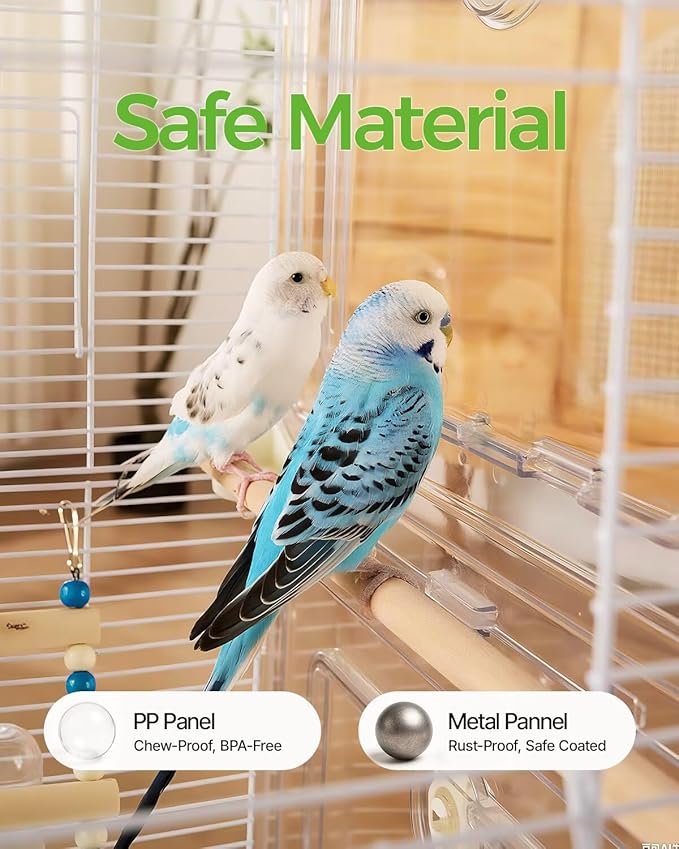 Clear View Bird Cage, Indoor & Travel Small Birdcage for Parakeet, Parrot, Budgies, Cockatiels, Canary |Easy Clean Safe Materials (Single Layer)