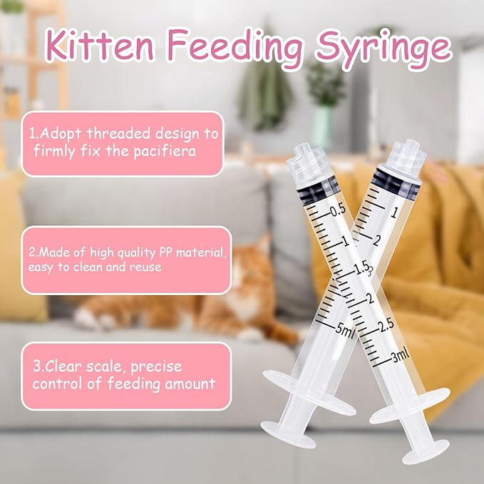 Pet Nursing Bottle Kit for Kitten Puppy,60mlCat Bottle Feeding Kit Nipple Kittens Syringe for Small Cat Dog Newborn Kitten Puppys Rabbits Squirrel Animals (Pink)