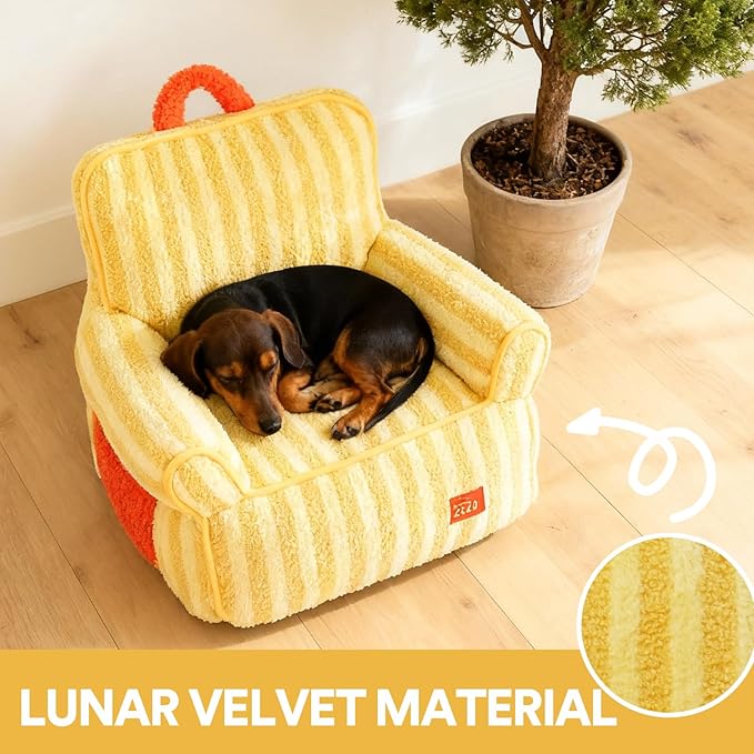 ZEZE Furniture-Style Sofa Pet Bed, Washable Plush Couch Bed with Bolstered Sides & Non-Slip Bottom for Dogs & Cats, Cozy Indoor Bed (Yellow, Small)