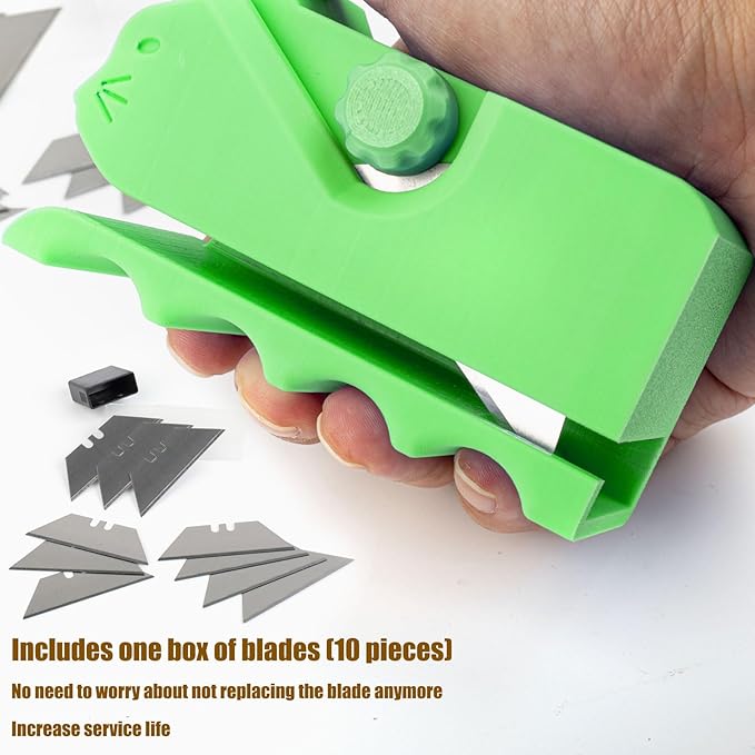 Cardboard Cutter for Cat Scratchers with 10pcs Blade,3D Printed Card Board Cutter Kids DIY Cat Scratchers Cardboard Strip Tool Machine for Cat Lovers (Green)