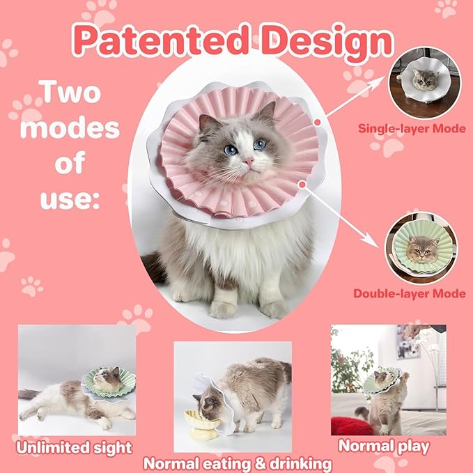 2 Pieces Soft Cat Cone Collar– Adjustable Lightweight Recovery E-Collar to Stop Licking, Scratching & Biting After Surgery, Comfortable Wound Healing Cone Alternative (Pink, M)