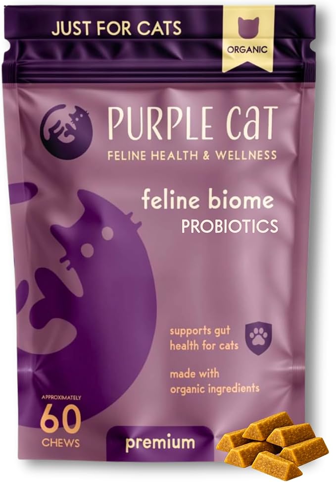 Feline Biome: Premium Cat Probiotic – Gut Health, Diarrhea Relief & Immune Support – Natural & Organic Ingredients – 60 Soft Chews with Real Chicken and Chicken Liver