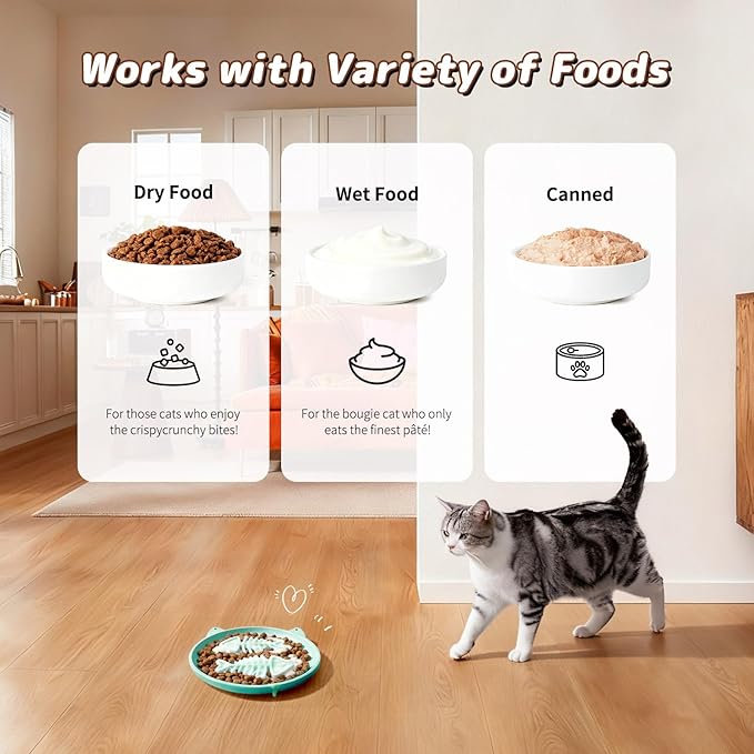 Slow Feeder Cat Bowl, 2 PCS Silicone Bowl, Cat Slow Feeder, Ideal for Dry and Wet Food, Easy to Clean, Interactive Puzzle Toy for Pets Food Training, Keeps Cats Busy, 6.69" W*0.65" H